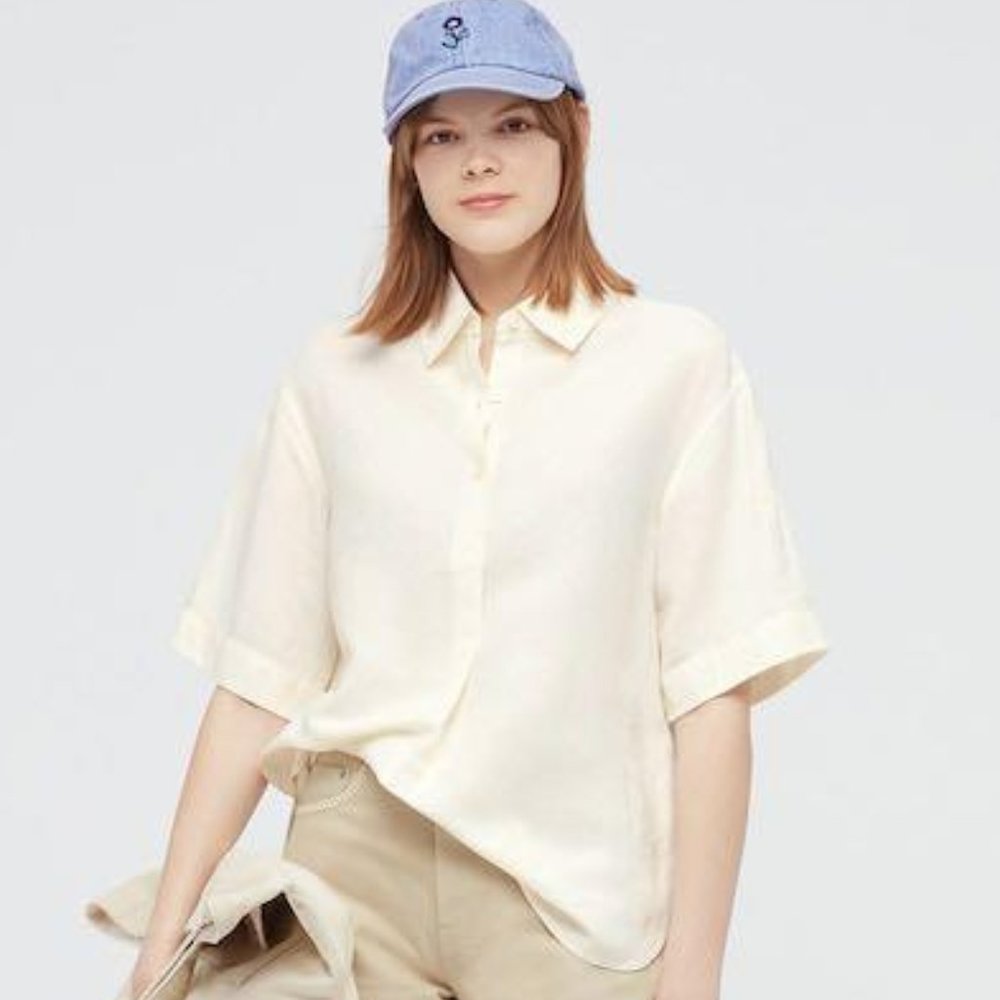 J.W. Anderson for UNIQLO - Cream Short Sleeve Linen Pullover Top Shirt